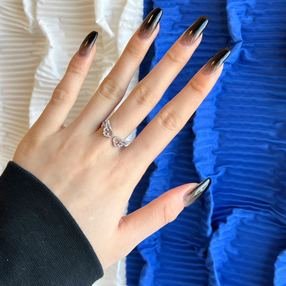 Silver Zircon Round Cut Open Wings Bypass Ring