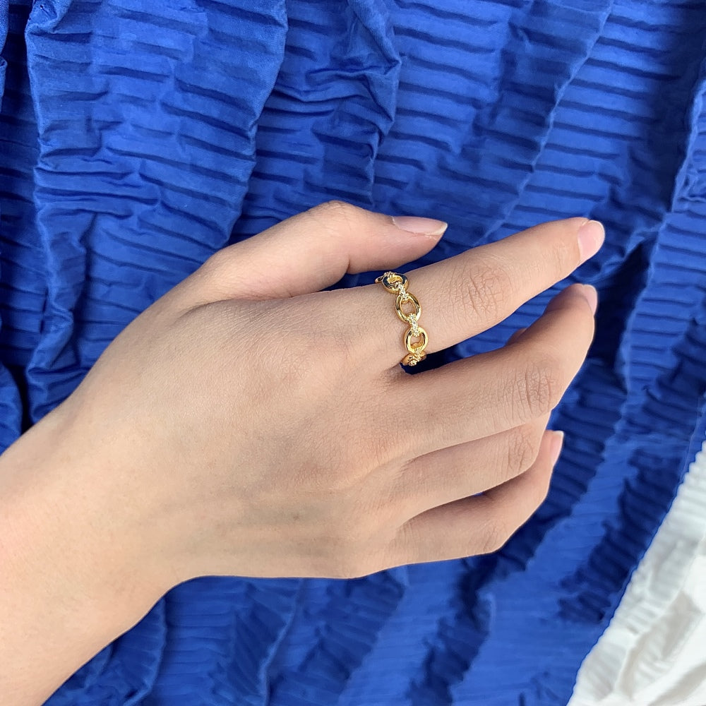 Silver Zircon Round Cut Layered Chain Dainty Ring