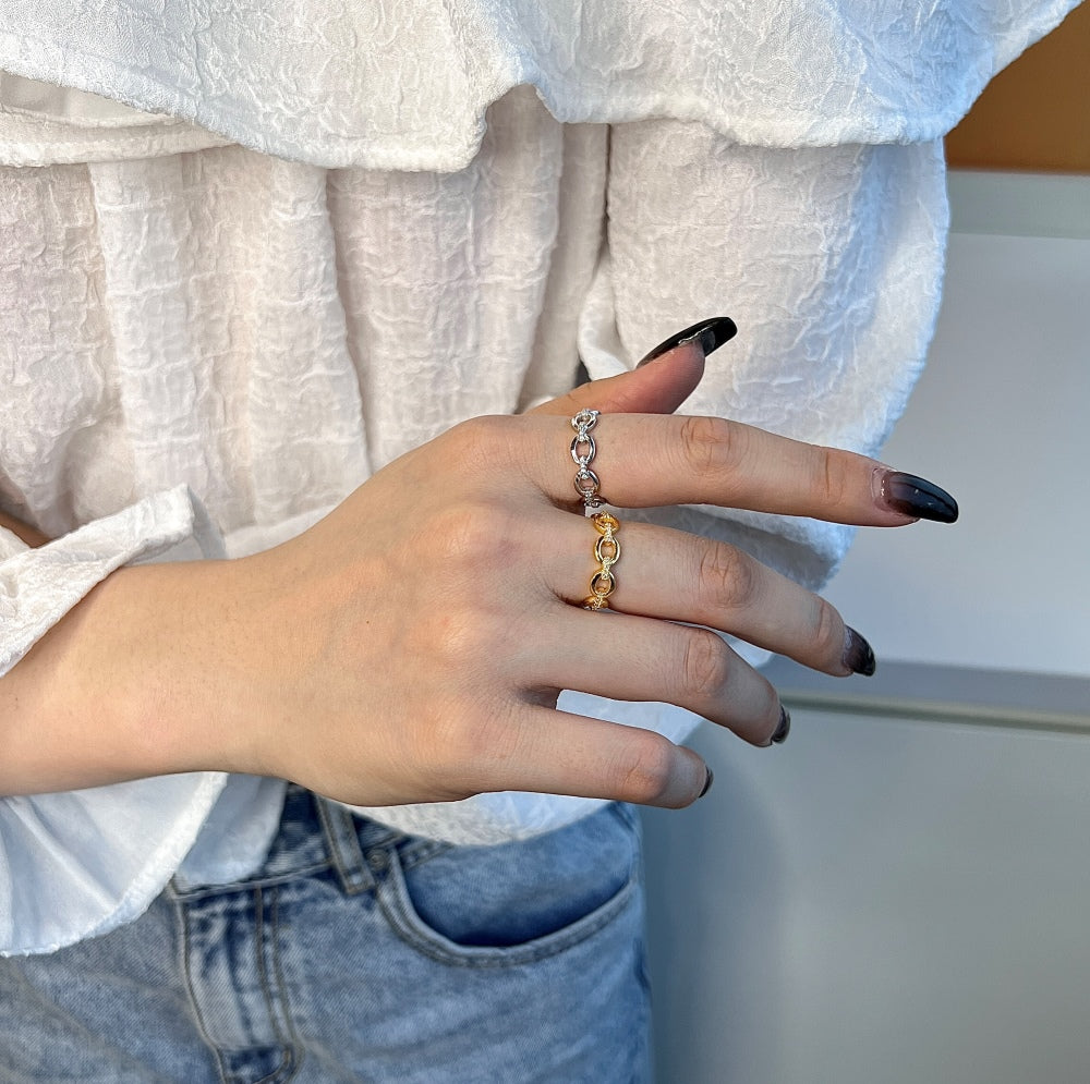 Silver Zircon Round Cut Layered Chain Dainty Ring