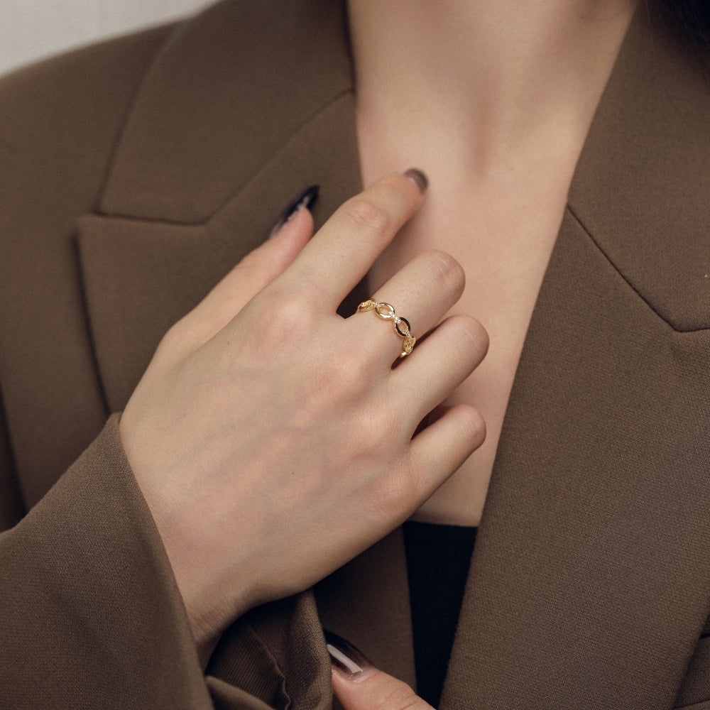 Silver Zircon Round Cut Layered Chain Dainty Ring