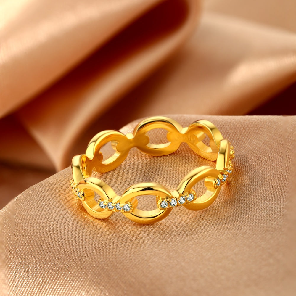 Silver Zircon Round Cut Layered Chain Dainty Ring