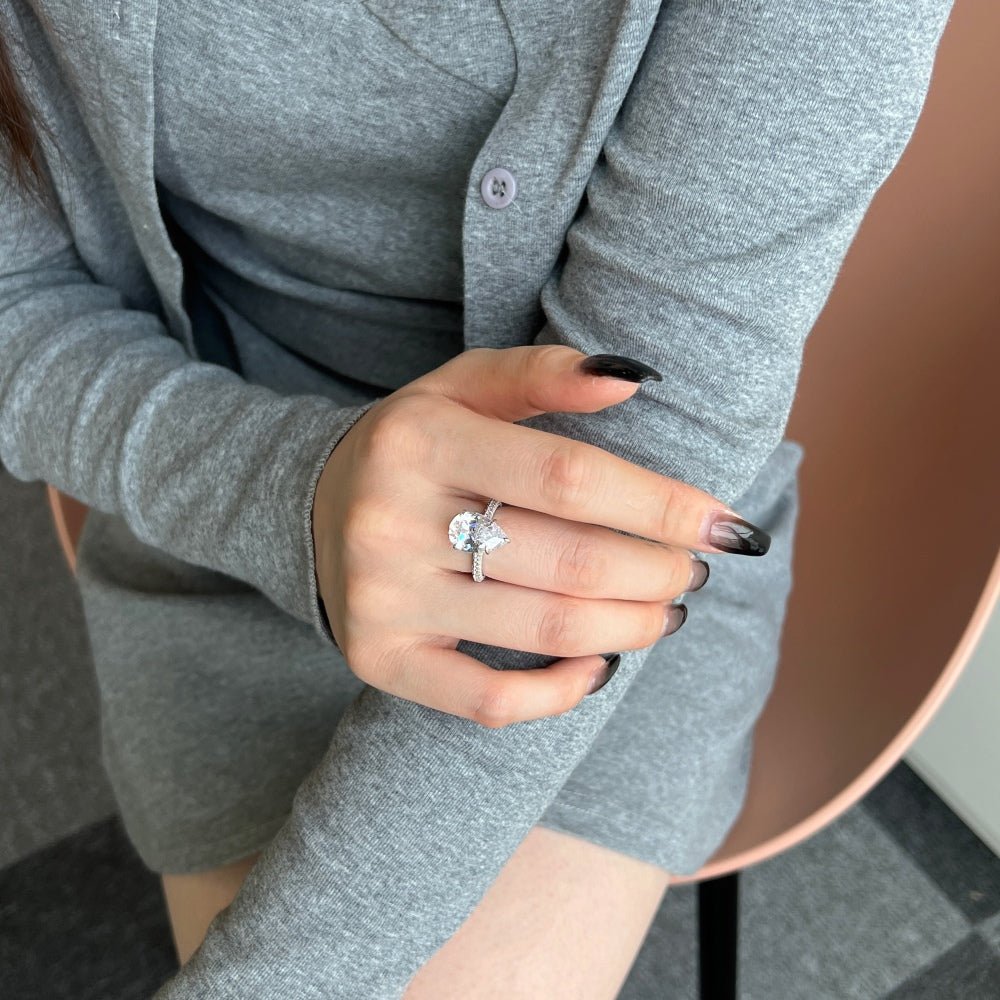 Silver Zircon Pear Cut Inlaid Wrapped Solitaire Ring