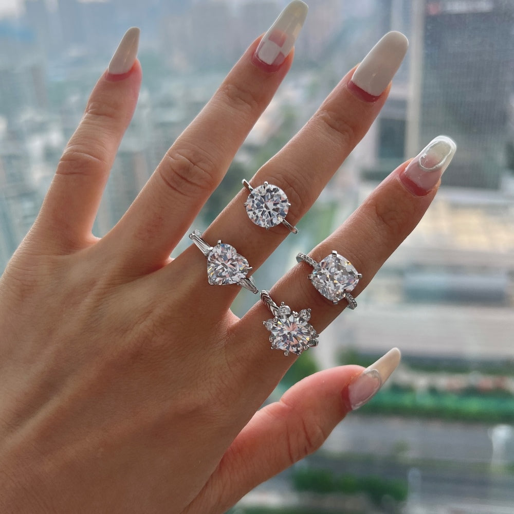 Silver Zircon Heart Cut Trilogy Three Stone Ring