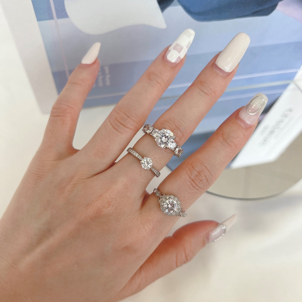 Silver Zircon Round Cut Twisted Inlaid Solitaire Ring