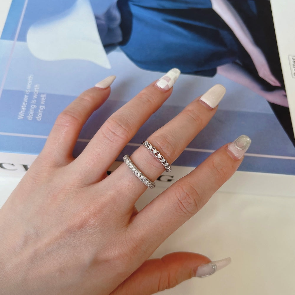 Silver Zircon Round Cut Inlaid Curved Eternity Ring