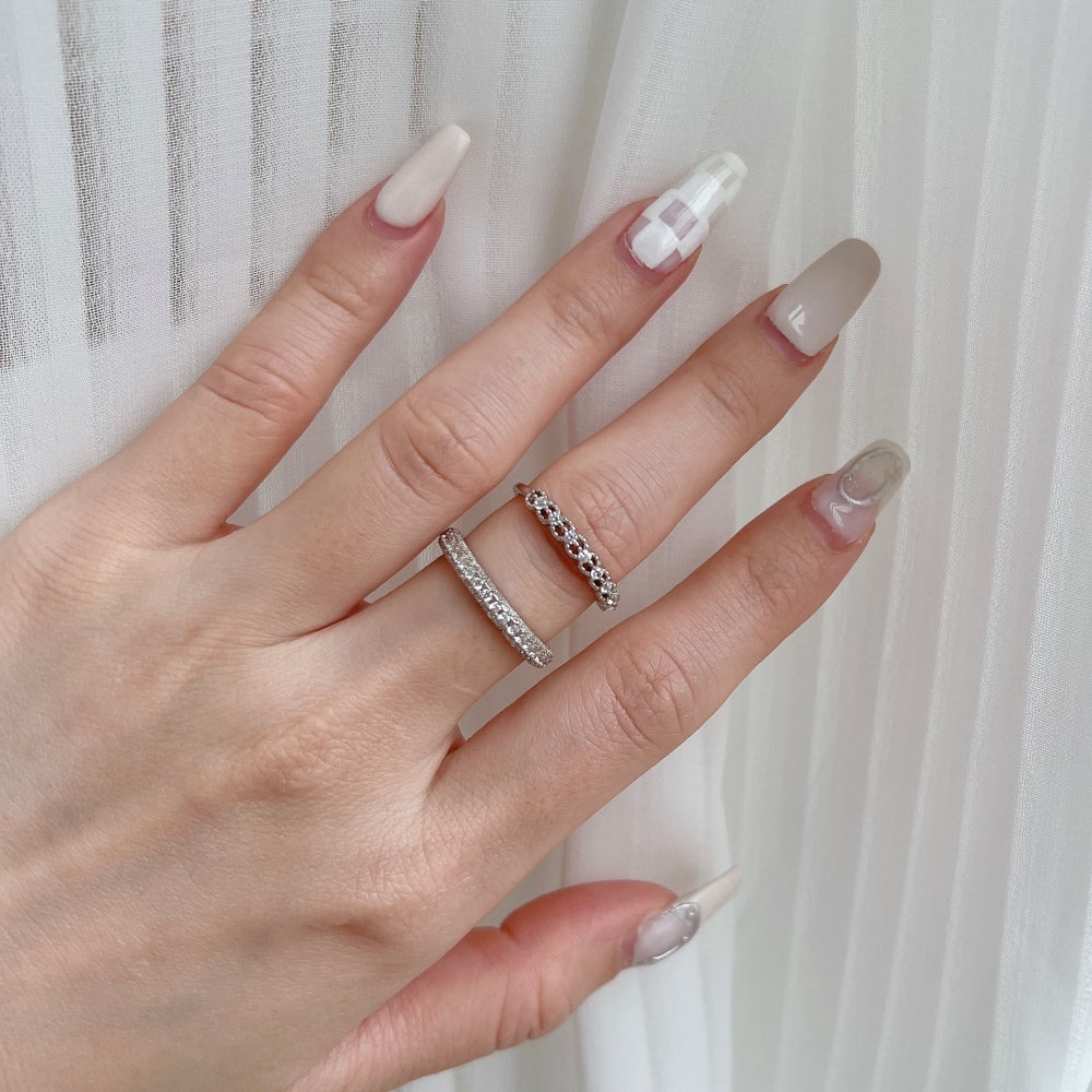 Silver Zircon Round Cut Inlaid Curved Eternity Ring