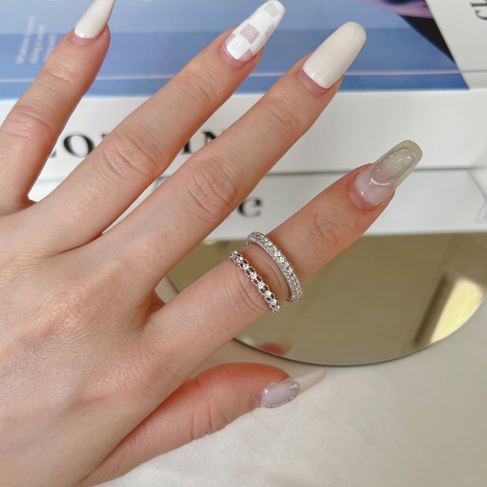 Silver Zircon Round Cut Dainty Eternity Ring