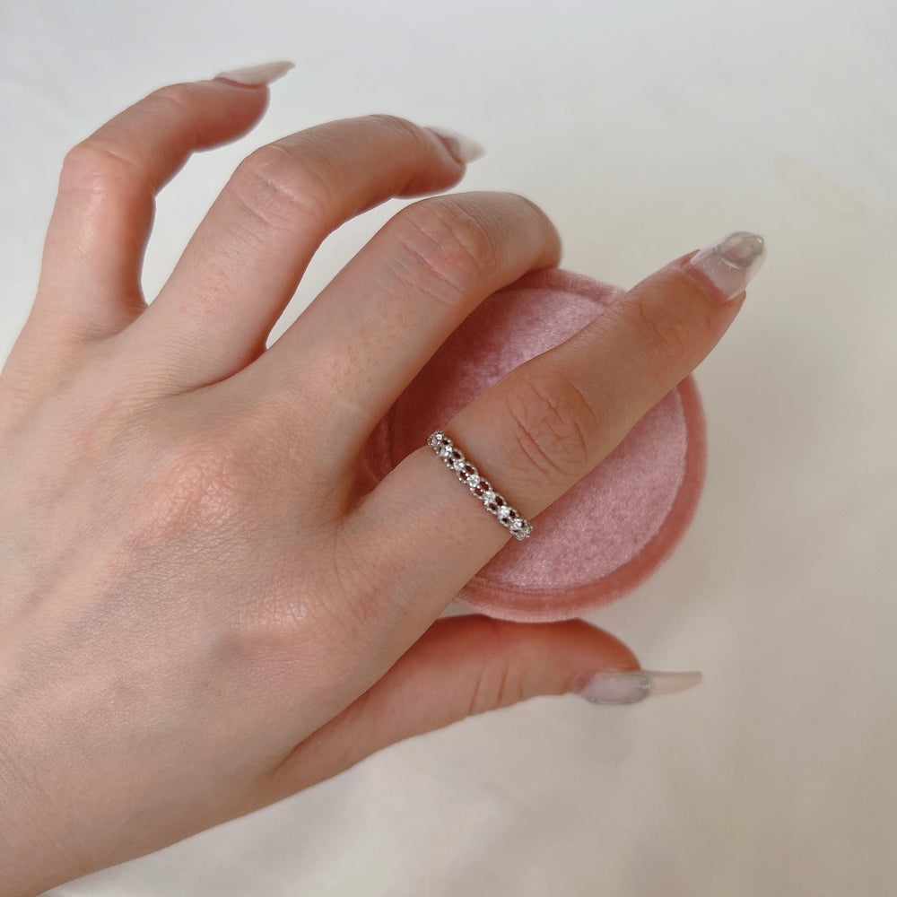 Silver Zircon Round Cut Dainty Eternity Ring