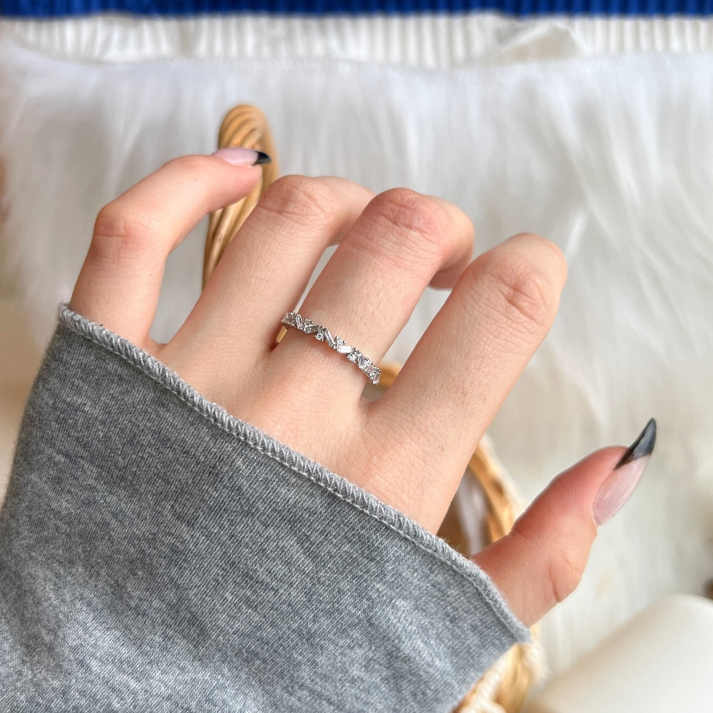 Silver Zircon Baguette Cut Twisted Inlaid Eternity Ring