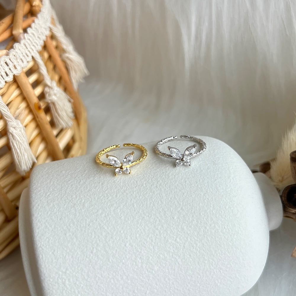 Silver Zircon Marquise Cut Melting Twisted Butterfly Dainty Ring