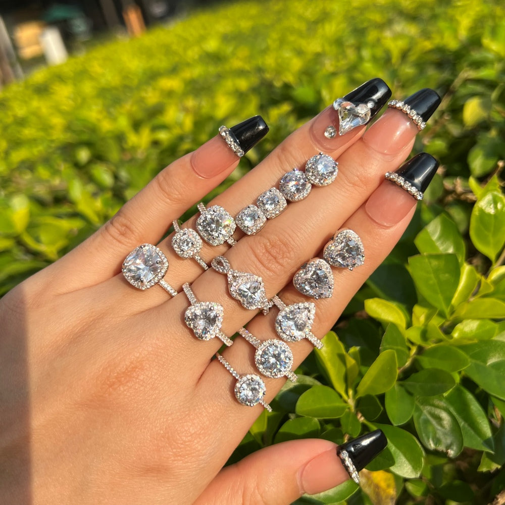 Silver Zircon Heart Cut Iced Twisted Halo Ring