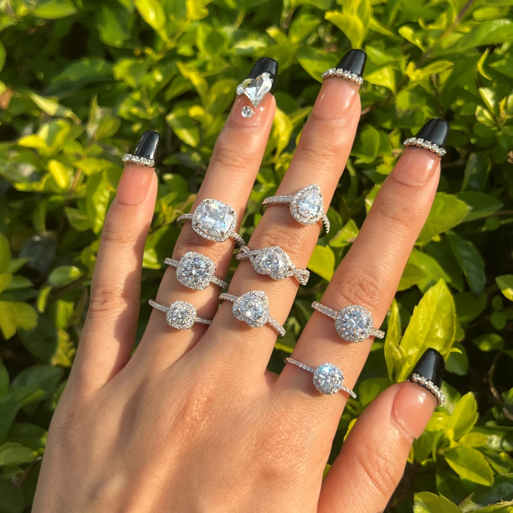 Silver Zircon Cushion Square Cut Iced Halo Ring