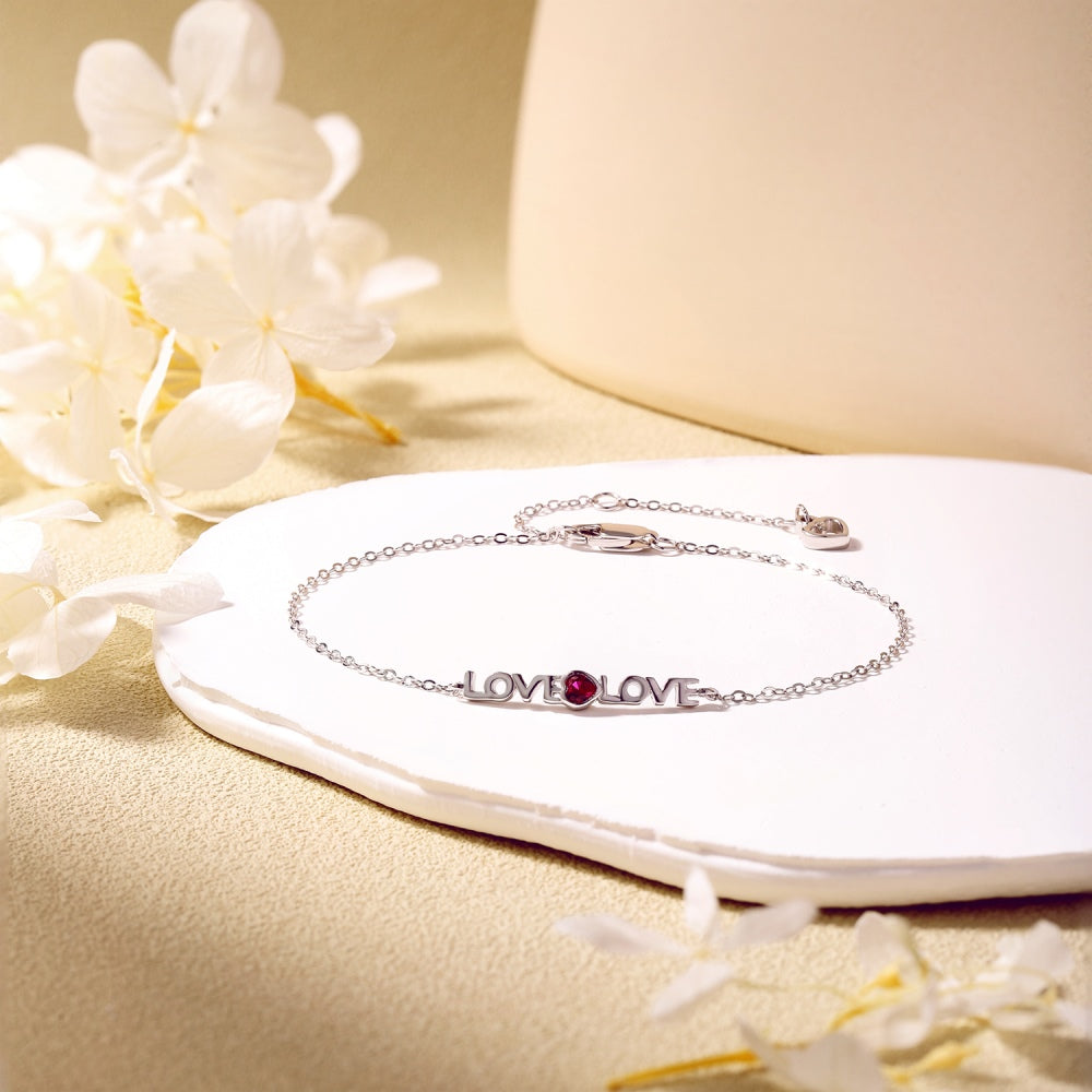 Silver Zircon Heart Cut Love Chain Bracelet