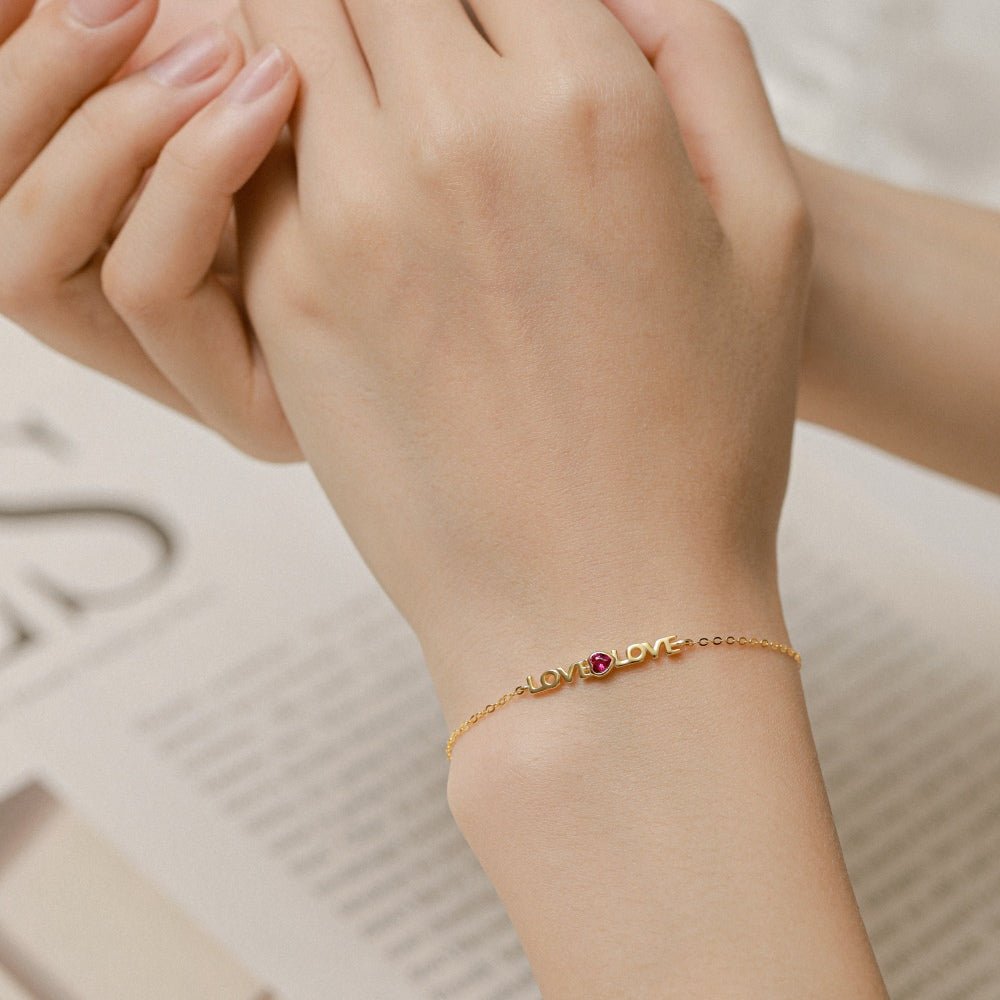 Silver Zircon Heart Cut Love Chain Bracelet