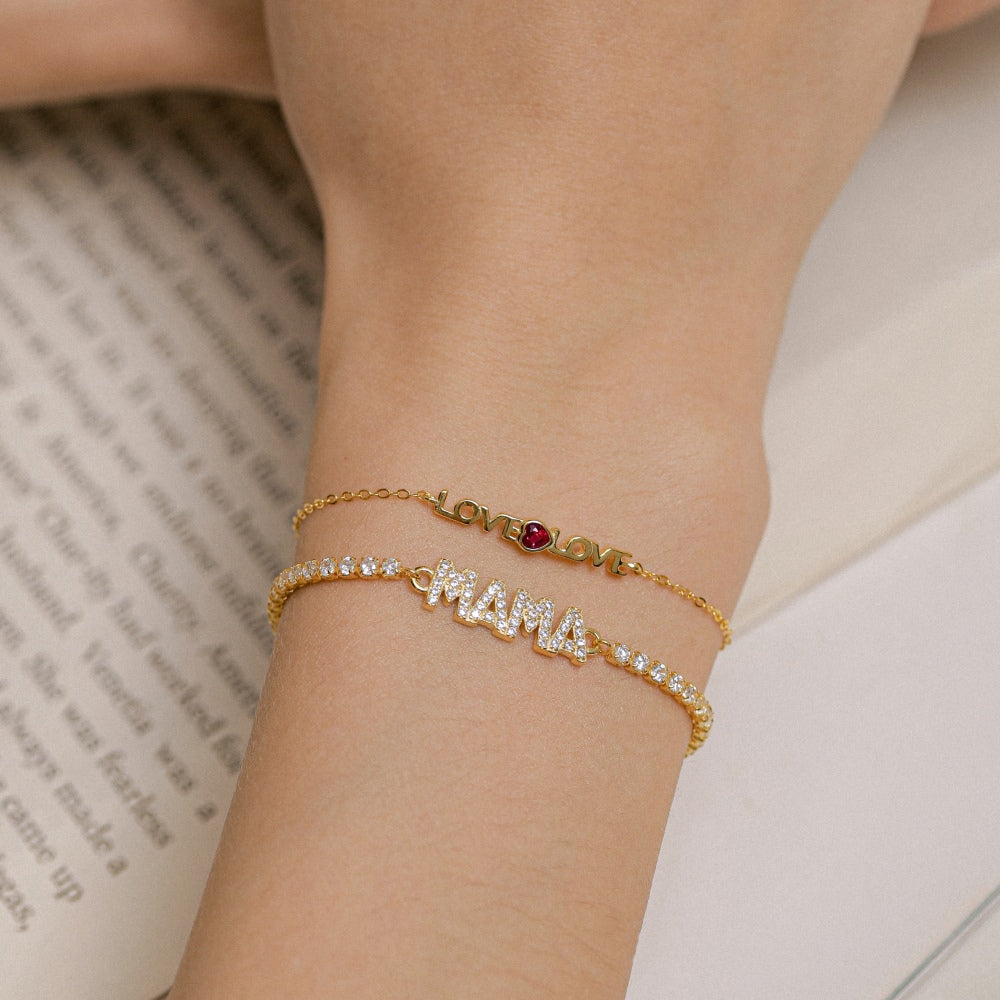 Silver Zircon Heart Cut Love Chain Bracelet