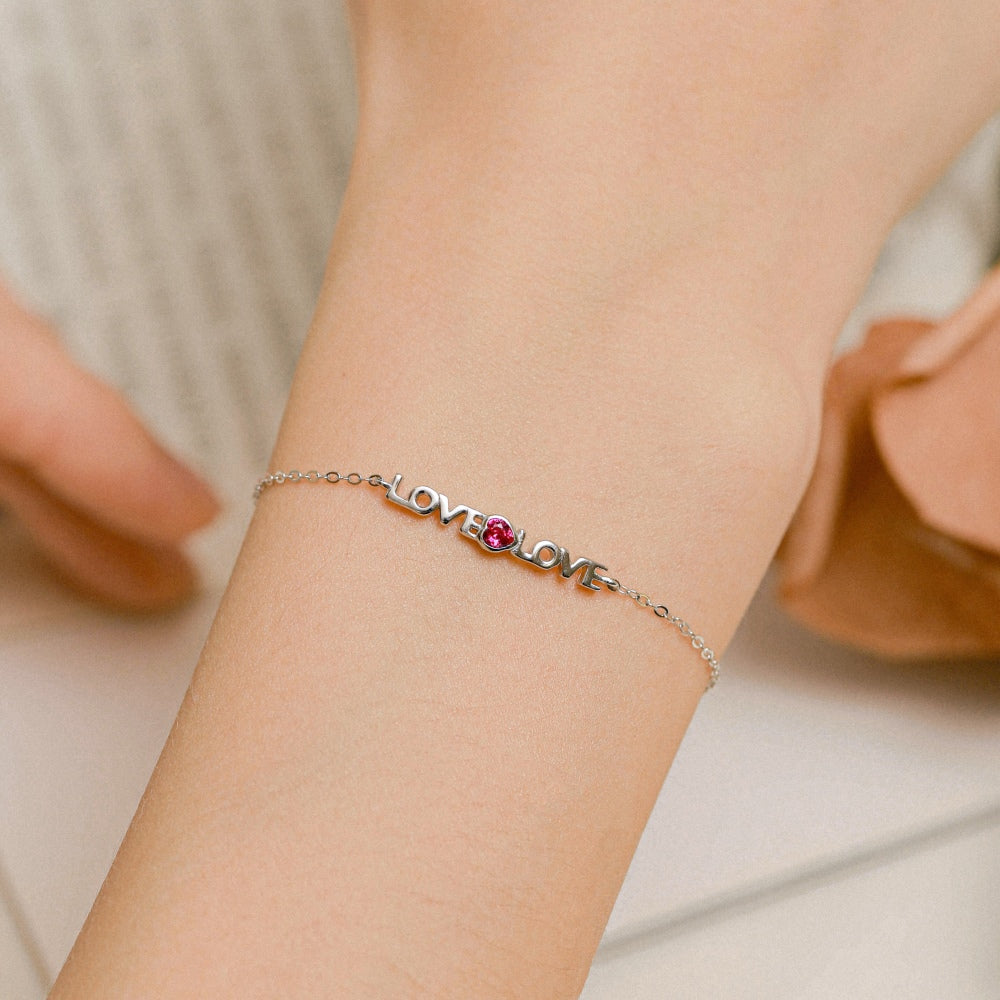 Silver Zircon Heart Cut Love Chain Bracelet
