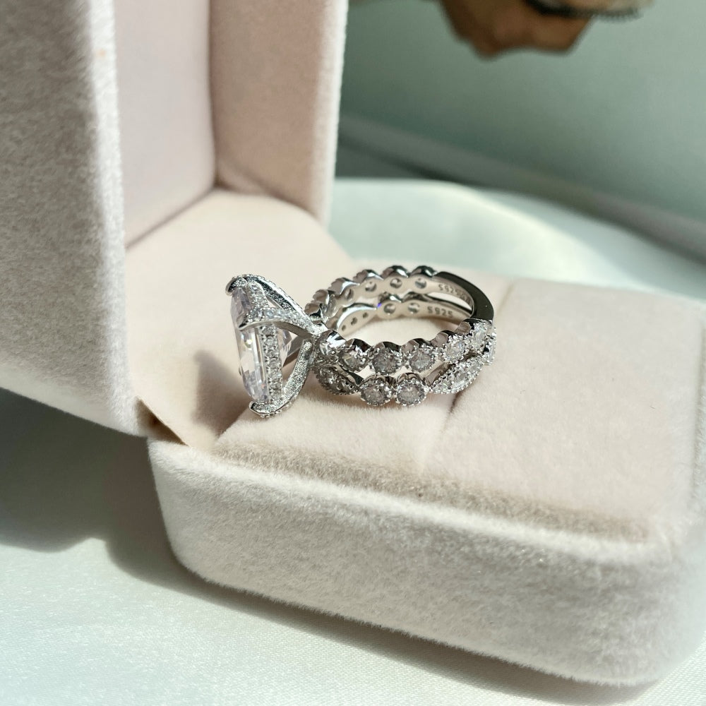 Silver Zircon Radiant Cut Squared Solitaire Ring