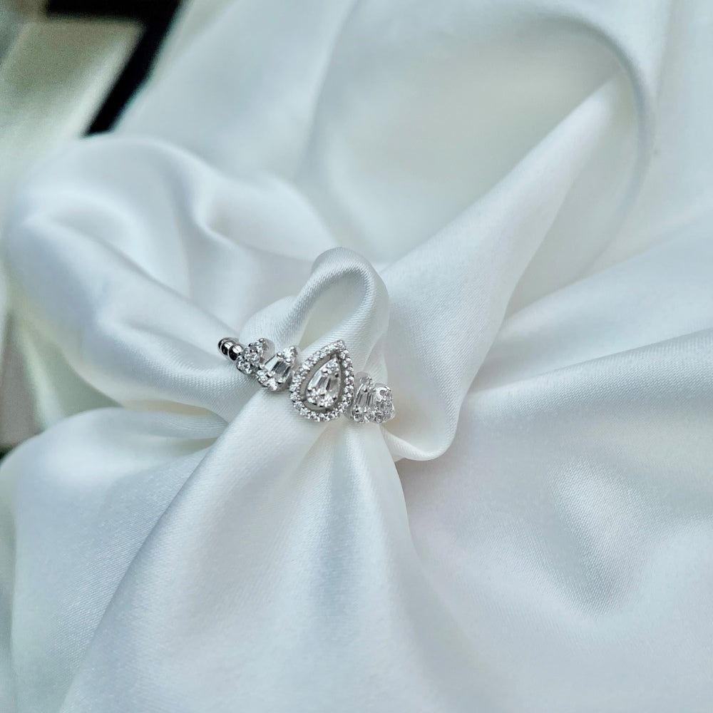 Silver Zircon Baguette Cut Iced Water Drop Dainty Ring