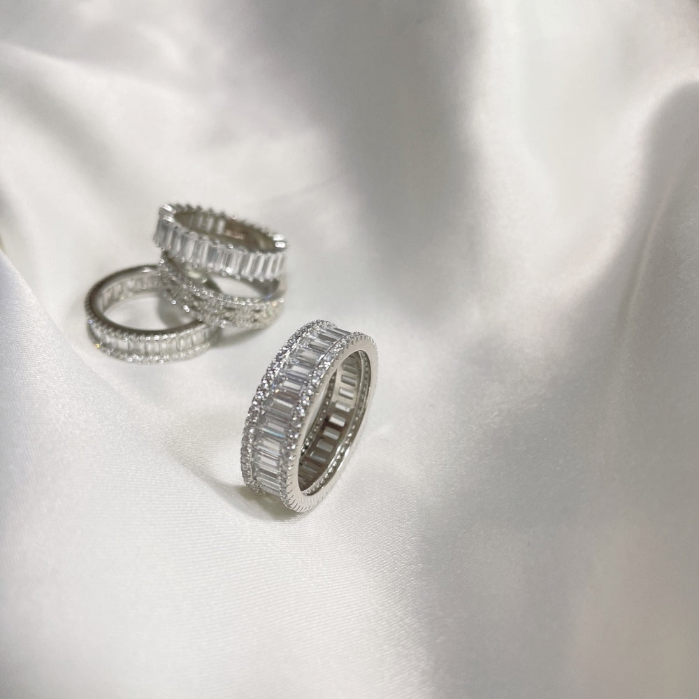 Silver Zircon Baguette Cut Inner Layered Wedding Ring