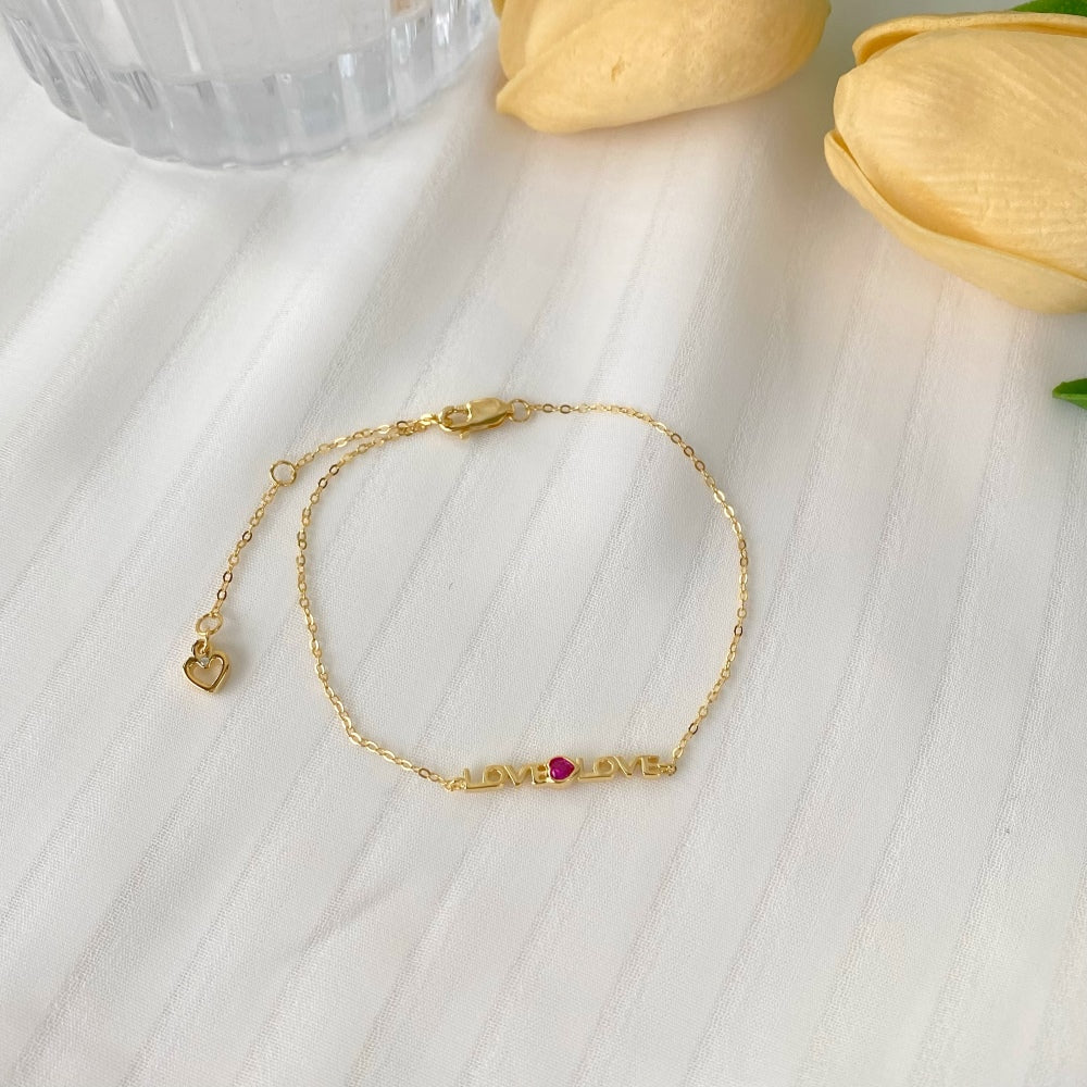 Silver Zircon Heart Cut Love Chain Bracelet