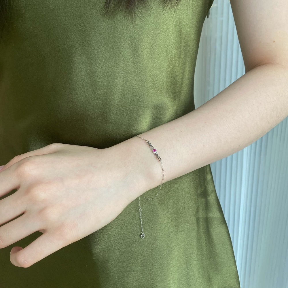 Silver Zircon Heart Cut Love Chain Bracelet