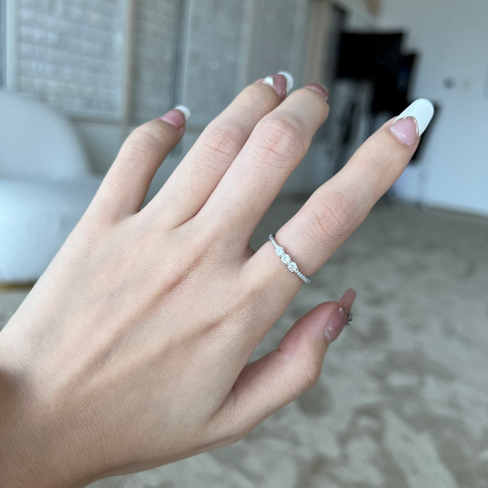 Silver Zircon Round Cut Dots Dainty Ring