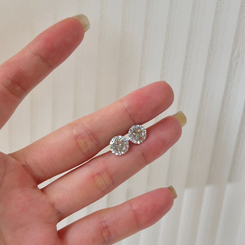 Silver Zircon Round Cut Wrapped Ear Studs