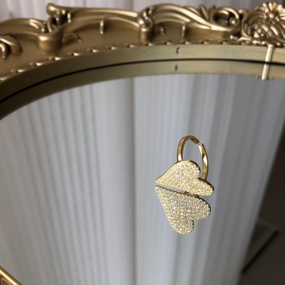 Silver Zircon Round Cut Iced Heart Dainty Ring