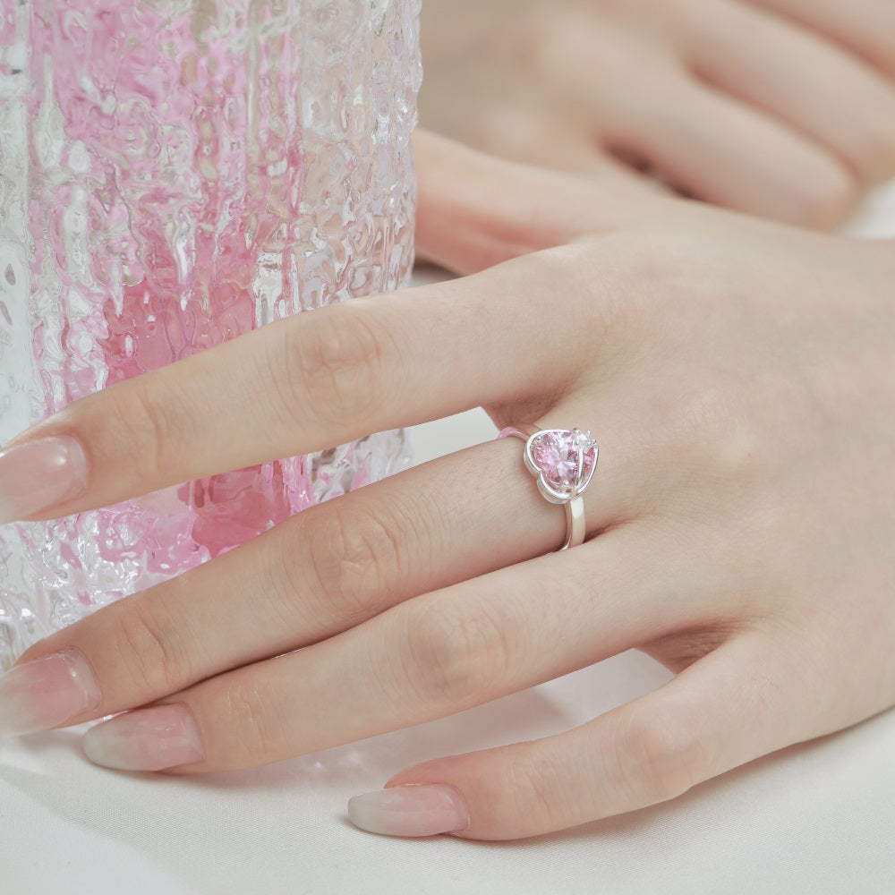 Silver Zircon Heart Cut Wrapped Dainty Ring