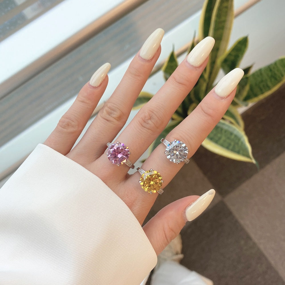 Silver Zircon Round Cut Trilogy Three Stone Ring