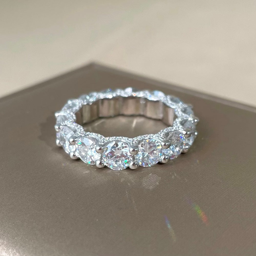 Silver Zircon Round Cut Inner Inlaid Eternity Ring