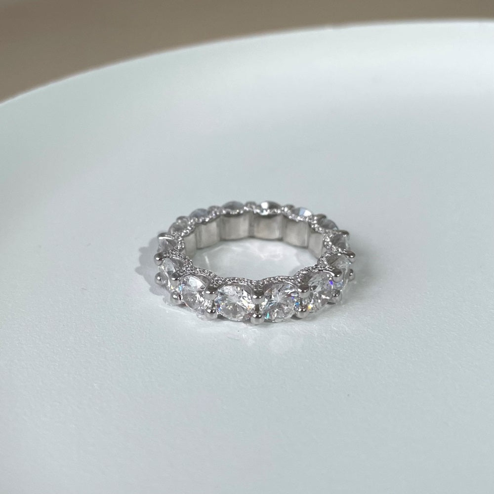 Silver Zircon Round Cut Inner Inlaid Eternity Ring