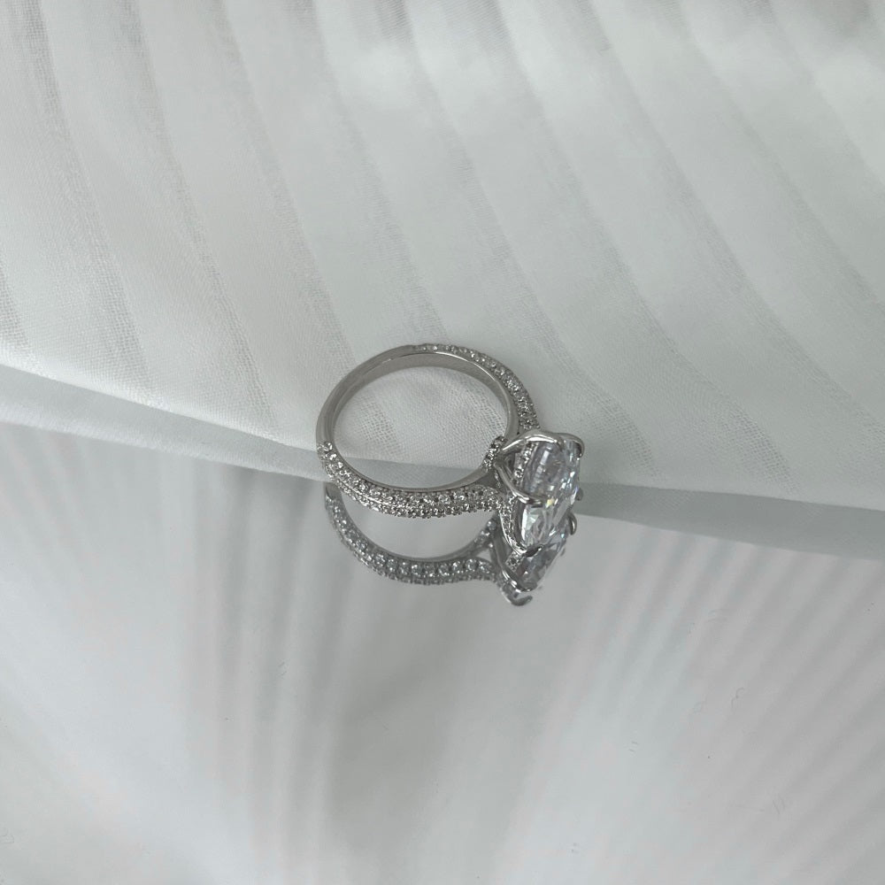 Silver Zircon Pear Cut Inlaid Wrapped Solitaire Ring