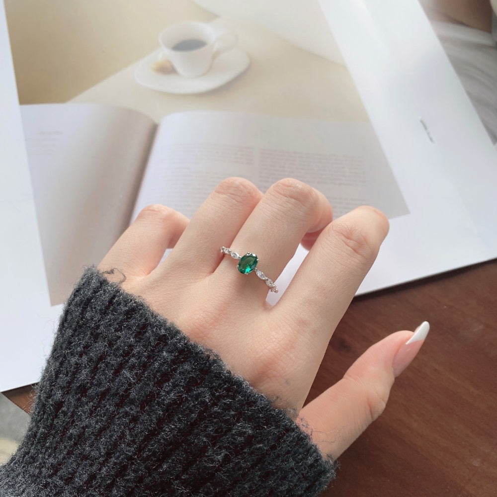 Silver Zircon Oval Cut Thin Multi Shape Solitaire Ring