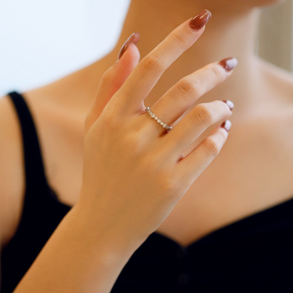 Silver Zircon Round Cut Thin Brushed Eternity Ring