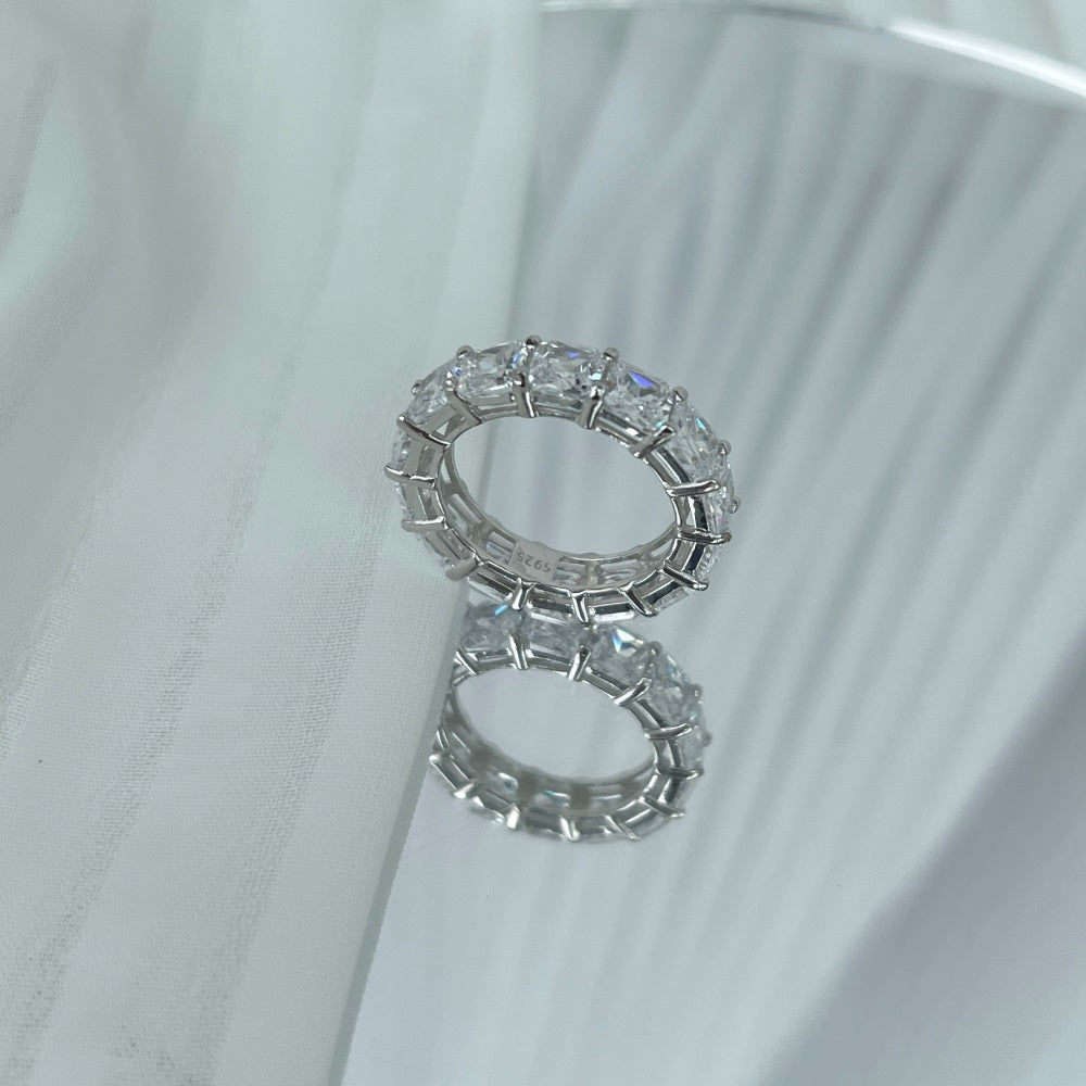 Silver Zircon Princess Cut Wrapped Band Eternity Ring