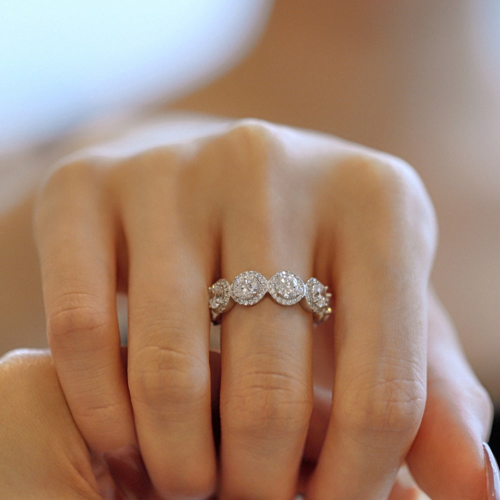 Silver Zircon Round Cut Iced Dots Eternity Ring