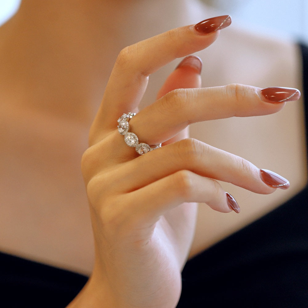 Silver Zircon Round Cut Iced Dots Eternity Ring