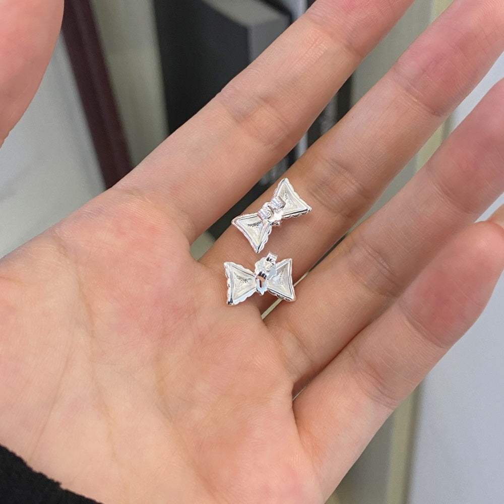 Silver Zircon Baguette Cut Bow Ear Studs