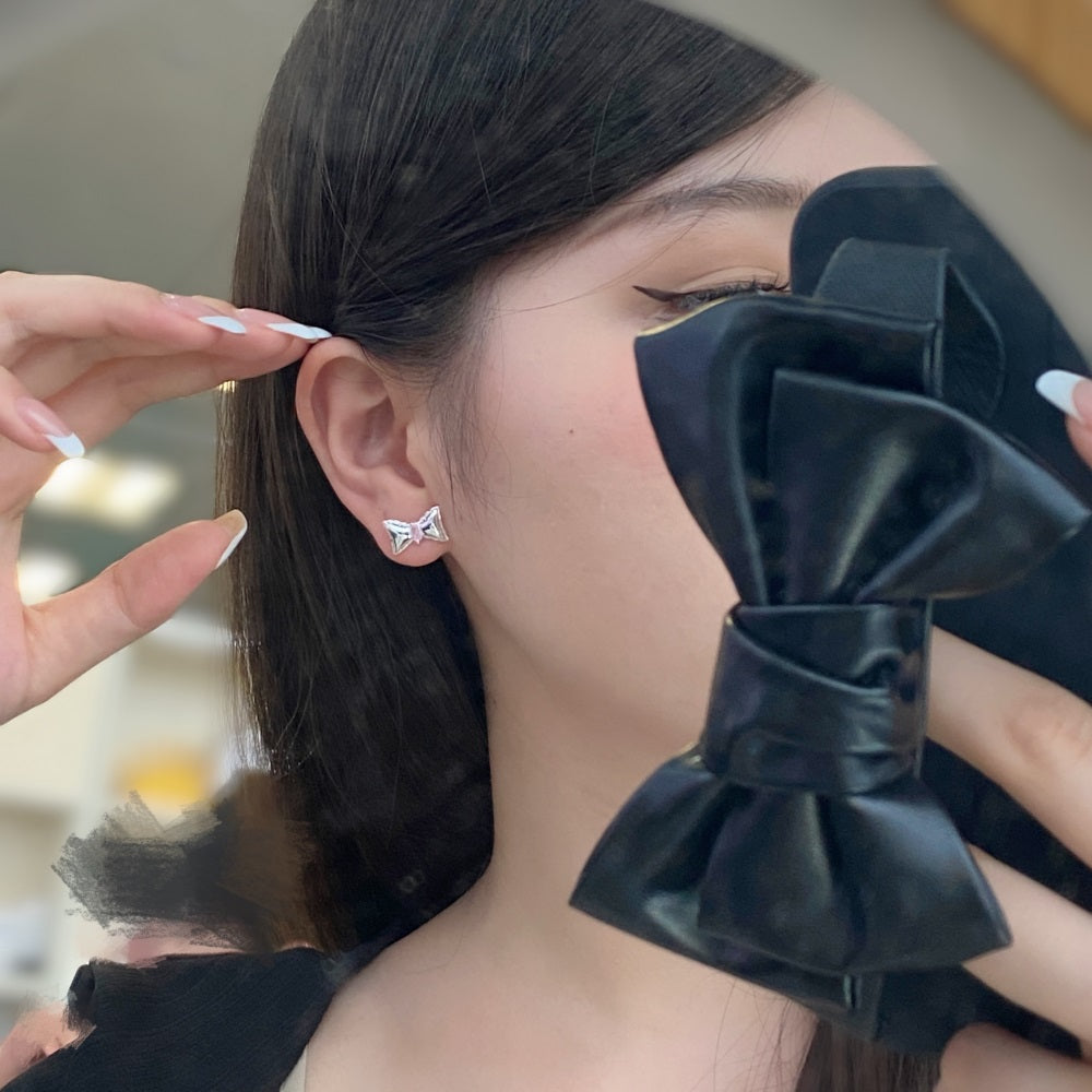 Silver Zircon Baguette Cut Bow Ear Studs