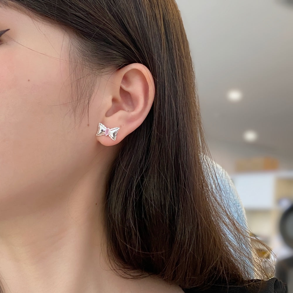 Silver Zircon Baguette Cut Bow Ear Studs
