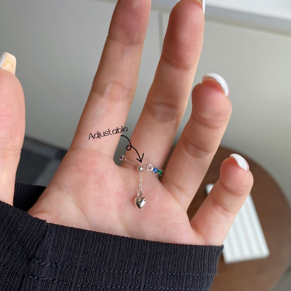 Silver Zircon Round Cut Inlaid Chain Dainty Ring