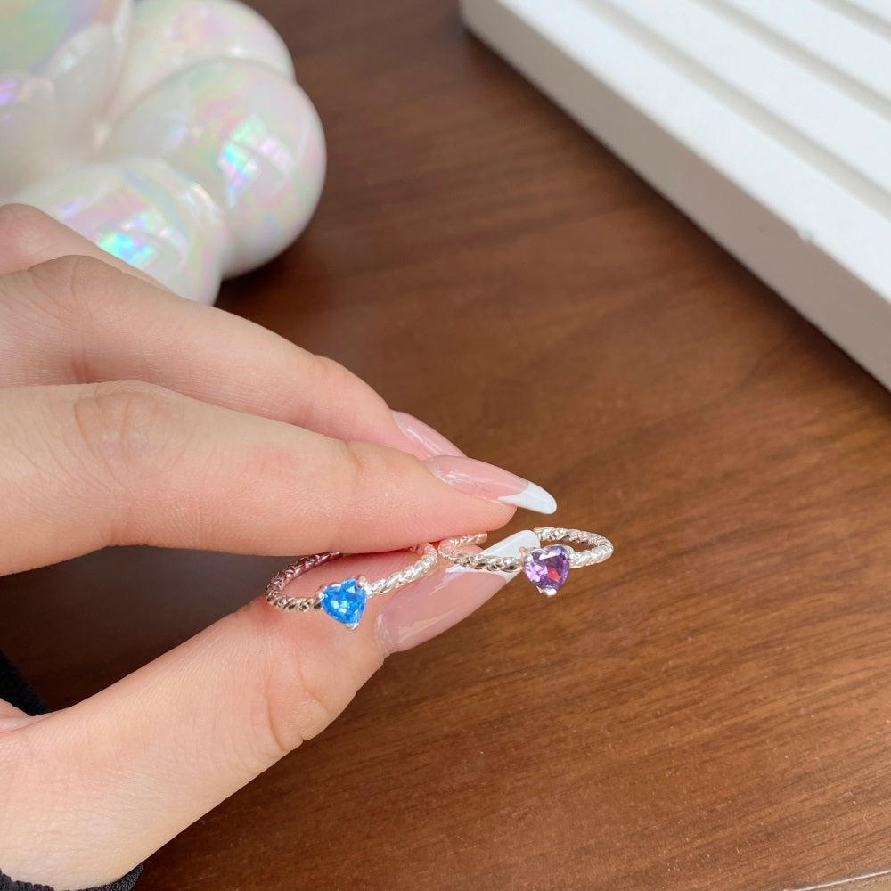 Silver Zircon Heart Cut Twisted Dainty Ring