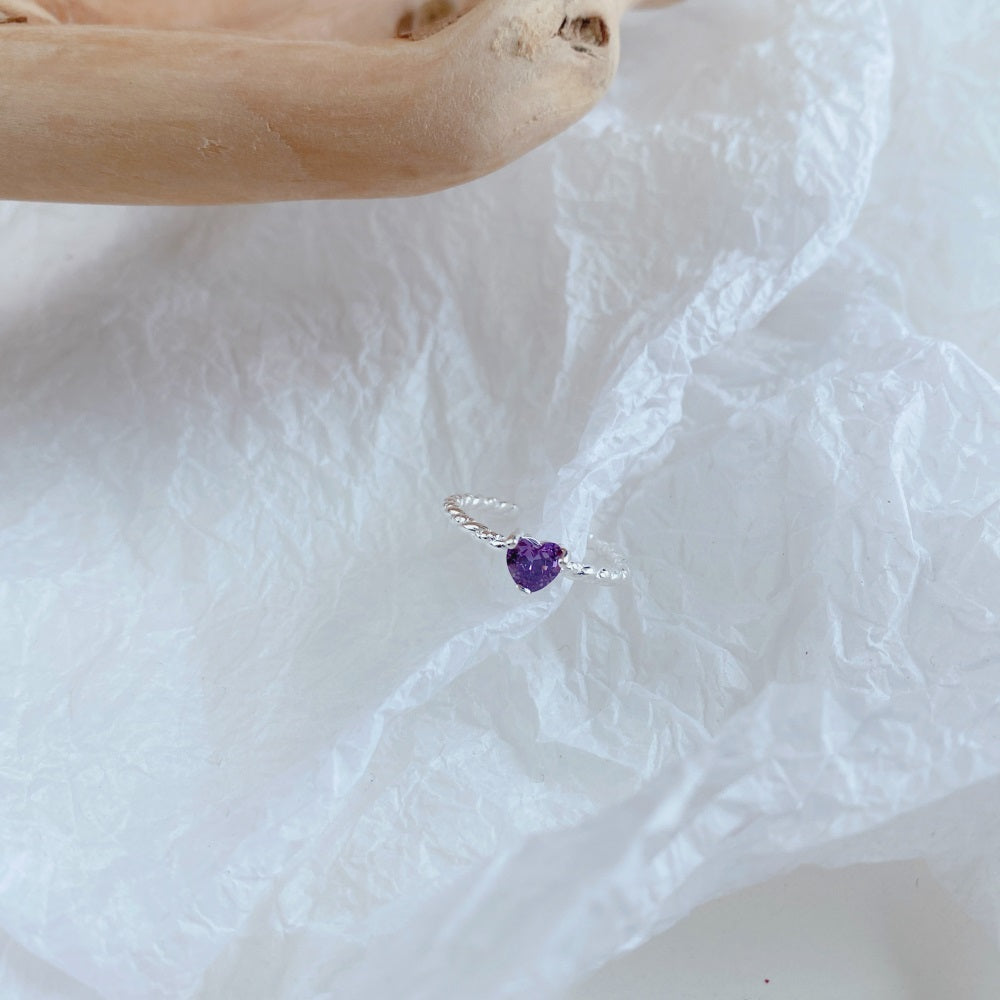 Silver Zircon Heart Cut Twisted Dainty Ring