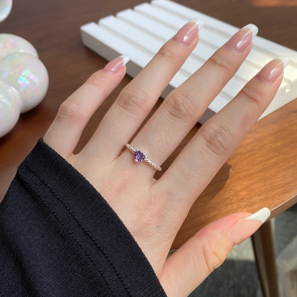 Silver Zircon Heart Cut Twisted Dainty Ring