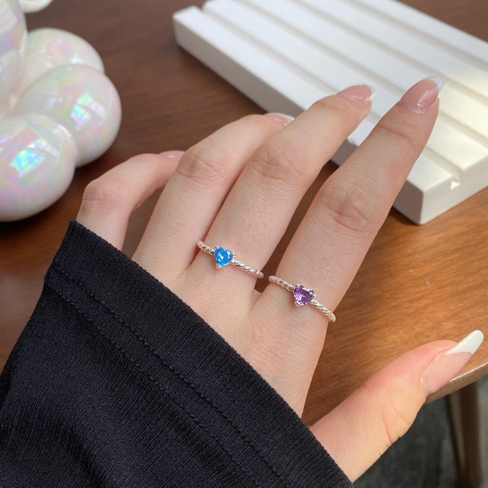 Silver Zircon Heart Cut Twisted Dainty Ring