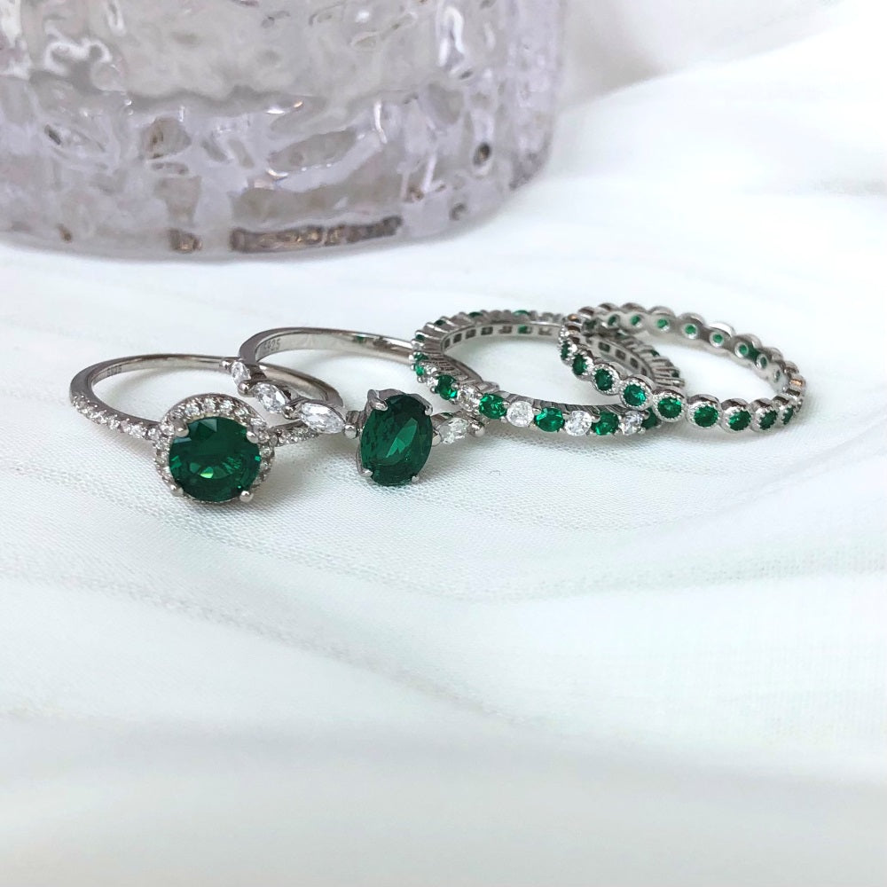 Silver Zircon Oval Cut Thin Multi Shape Solitaire Ring