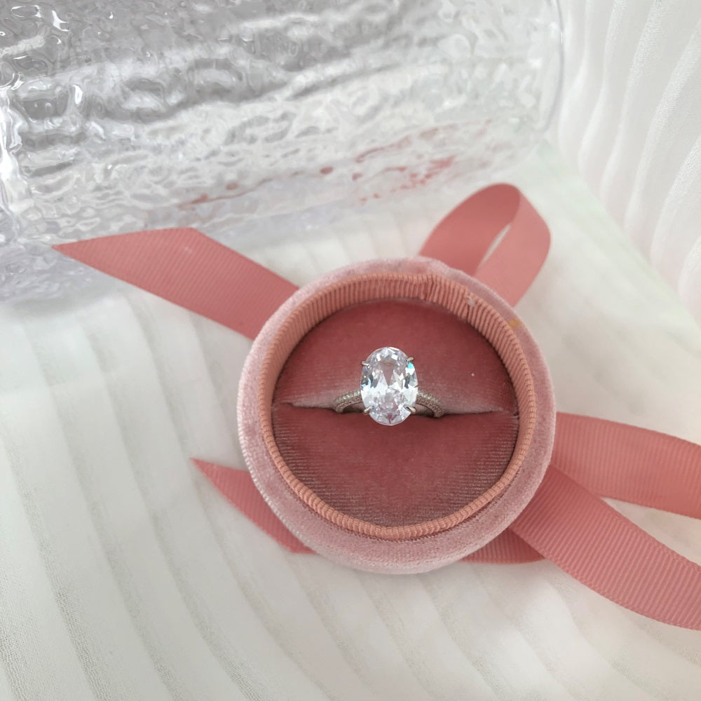 Silver Zircon Oval Cut Iced Solitaire Ring