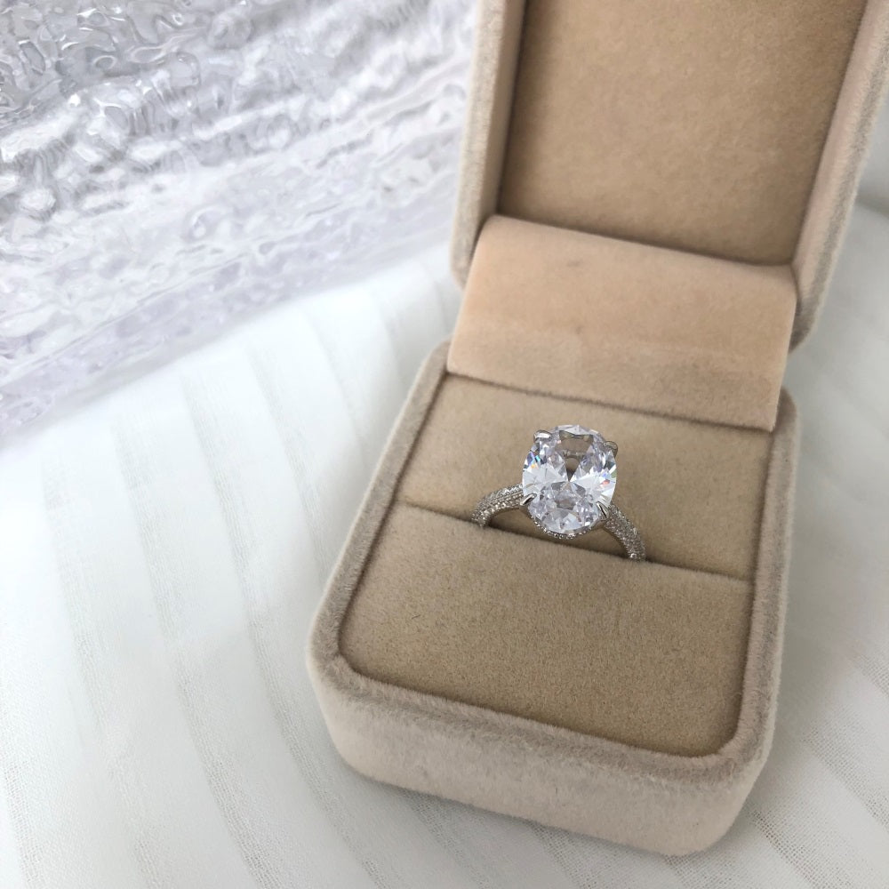 Silver Zircon Oval Cut Iced Solitaire Ring