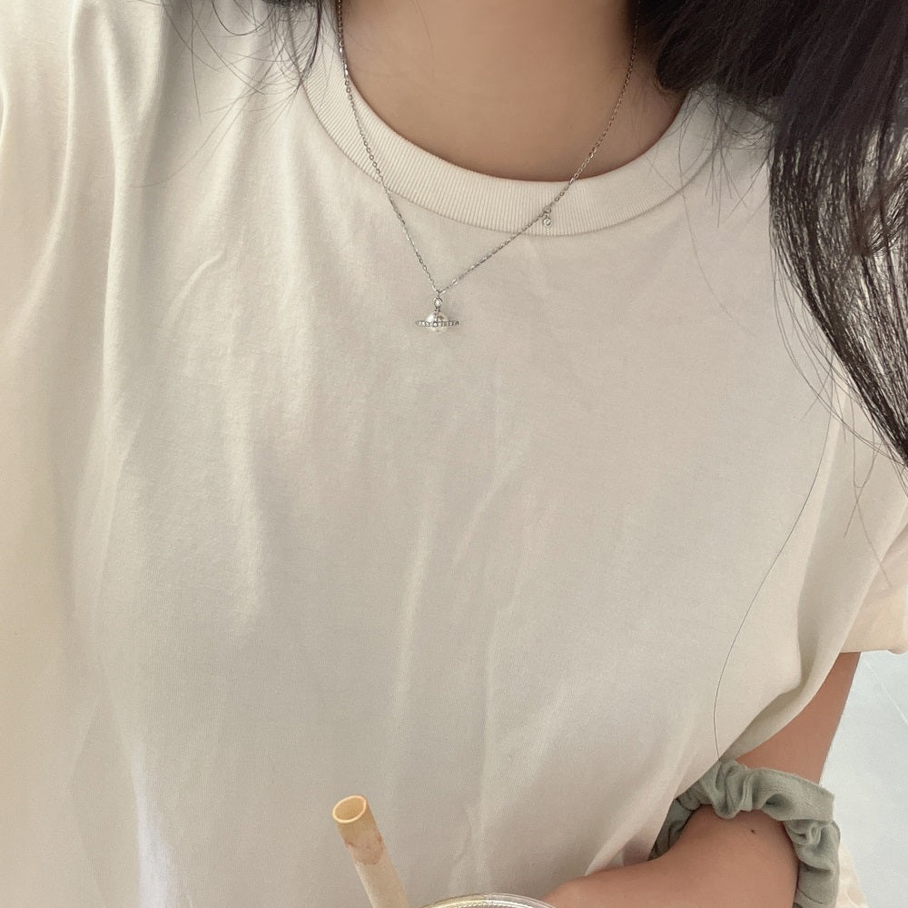 Silver Pearl Wrapped Pendant Necklace